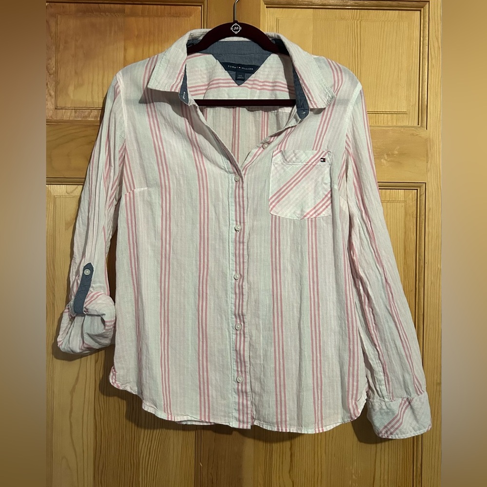 White And Pink Striped Tommy And Hilfiger Bottom Down